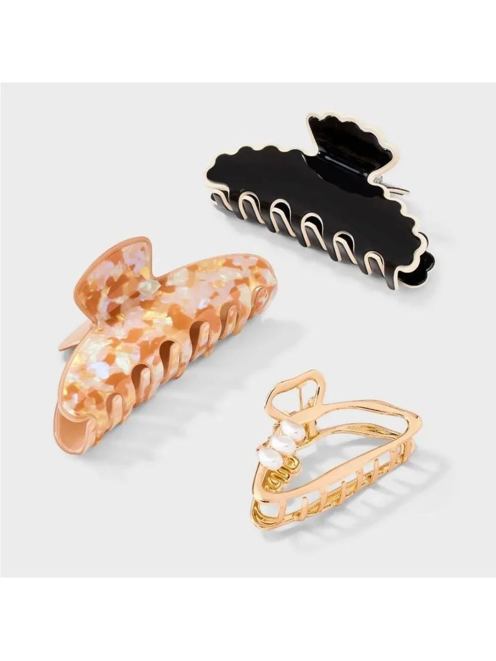 a new day Assorted Gold Ivory Black Tan Marble Scallop Edge Hair Claw Clips 3 pc